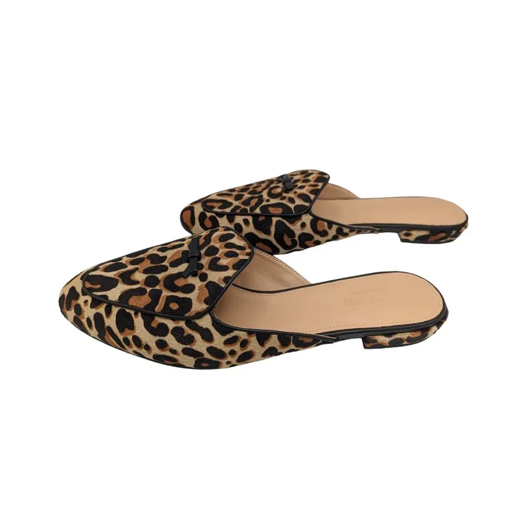 J.Crew Collection Piped Loafer Mules Calf Hair Leopard Print Size 8.5 - Picture 5 of 10
